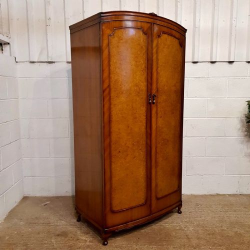 fig 2. ANTIQUE SMALL BURR WALNUT BOW FRONT WARDROBE C1920
