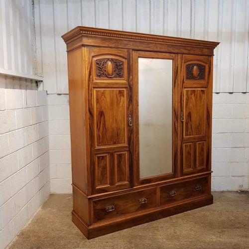 fig 2. ANTIQUE LATE VICTORIAN ASH & WALNUT TRIPLE WARDROBE C1890