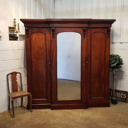 Antique Victorian Mahogany Breakfront Triple Wardrobe Compactum C1880