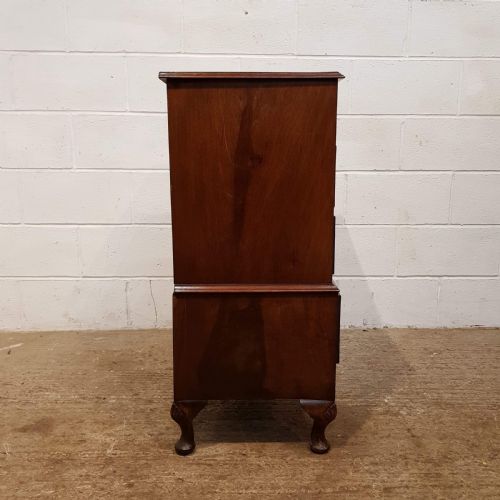 fig 1. ANTIQUE BURR WALNUT SMALL CHEST ON CHEST OF DRAWERS C1920