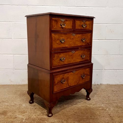 fig 2. ANTIQUE BURR WALNUT SMALL CHEST ON CHEST OF DRAWERS C1920