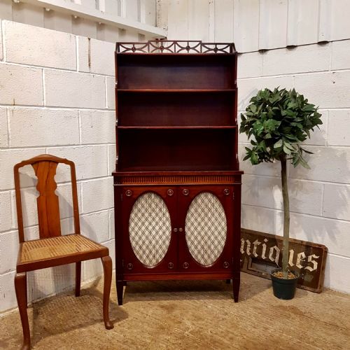 Antique Edwardian Regency Mahogany Waterfall Bookcase on Cupboard C1900