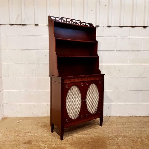 fig 1. ANTIQUE EDWARDIAN REGENCY MAHOGANY WATERFALL BOOKCASE ON CUPBOARD C1900