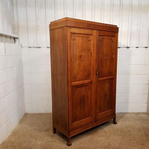 fig 1. ANTIQUE ARTS & CRAFTS OAK DOUBLE WARDROBE C1890
