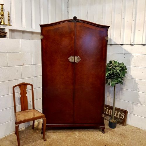 Antique Burr Walnut Gents Fitted Wardrobe C1920