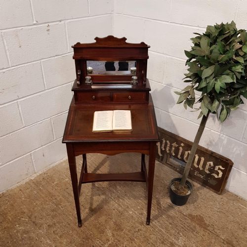 Antique Edwardian Bonheur Du Jour Mahogany Ladies Writing Desk C1900