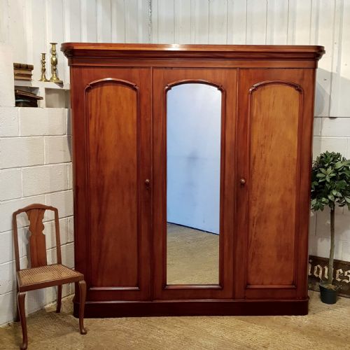 Antique Victorian Mahogany Triple Wardrobe C1880