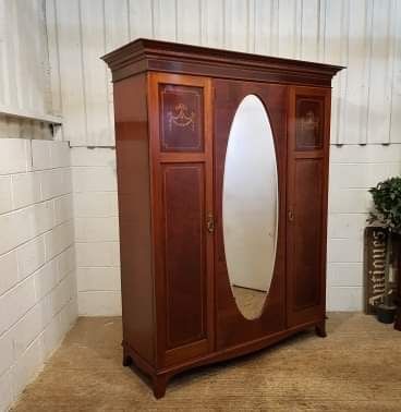 fig 1. ANTIQUE EDWARDIAN INLAID MAHOGANY TRIPLE WARDROBE C1900