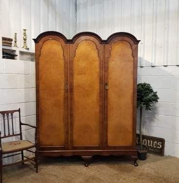 Antique Burr Walnut Queen Anne Triple Wardrobe by Denby & Spinks C1920