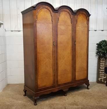 fig 1. ANTIQUE BURR WALNUT QUEEN ANNE TRIPLE WARDROBE BY DENBY & SPINKS C1920