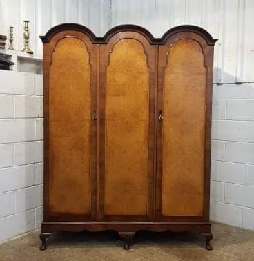 fig 2. ANTIQUE BURR WALNUT QUEEN ANNE TRIPLE WARDROBE BY DENBY & SPINKS C1920