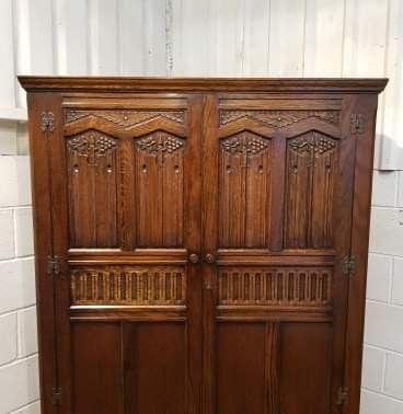 fig 2. ANTIQUE CARVED OAK DOUBLE WARDROBE C1920