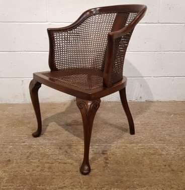 fig 1. ANTIQUE PAIR EDWARDIAN SPLIT CANE & MAHOGANY TUB LIBRARY CHAIRS C1900