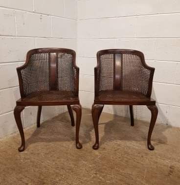fig 2. ANTIQUE PAIR EDWARDIAN SPLIT CANE & MAHOGANY TUB LIBRARY CHAIRS C1900