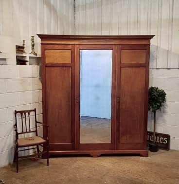 Antique Edwardian Walnut Triple Wardrobe C1900