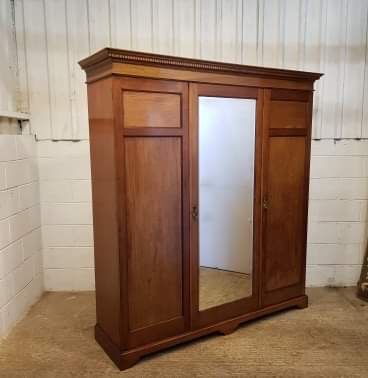 fig 1. ANTIQUE EDWARDIAN WALNUT TRIPLE WARDROBE C1900