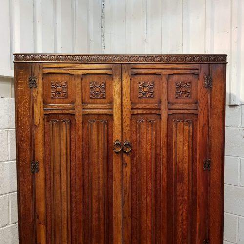fig 2. ANTIQUE CARVED OAK DOUBLE WARDROBE C1920