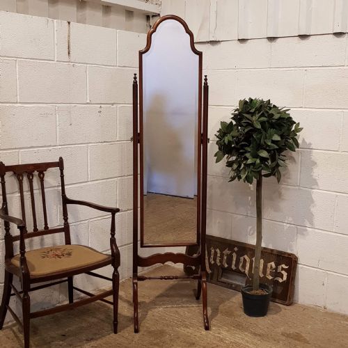Antique Queen Anne Mahogany Cheval Mirror C1920
