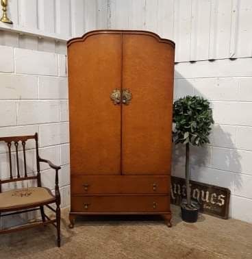 Antique Maple & Walnut Gents Fitted Wardrobe C1920