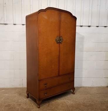 fig 1. ANTIQUE MAPLE & WALNUT GENTS FITTED WARDROBE C1920