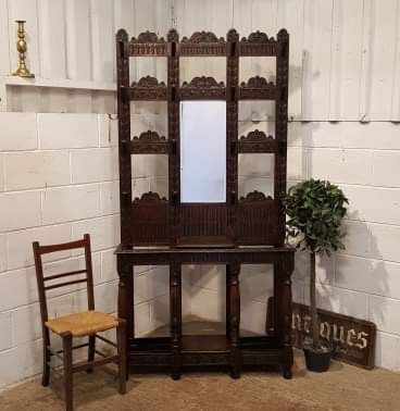 Antique Tall Victorian Carved Gothic Oak Hall Stand C1880
