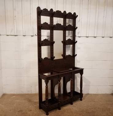 fig 1. ANTIQUE TALL VICTORIAN CARVED GOTHIC OAK HALL STAND C1880