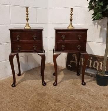 Antique Pair Queen Anne Mahogany Bedside Tables C1920