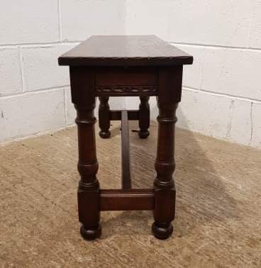 fig 2. ANTIQUE EDWARDIAN COUNTRY JOINED OAK HALL BENCH C1900