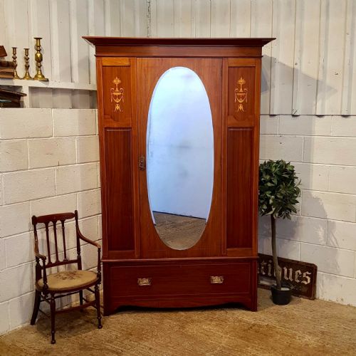 Antique Edwardian I Laid Mahogany Single Wardrobe C1900
