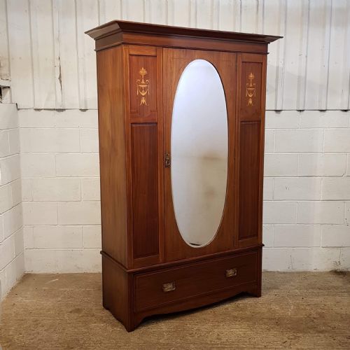 fig 1. ANTIQUE EDWARDIAN I LAID MAHOGANY SINGLE WARDROBE C1900