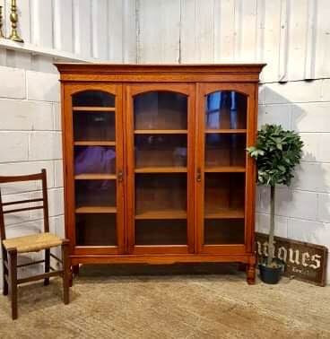 Antique Edwardian Oak Glazed Bookcase C1900