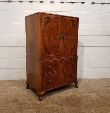 fig 1. ANTIQUE BURR WALNUT TALLBOY C1920