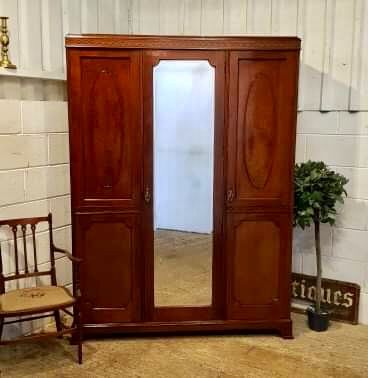 Antique Edwardian Mahogany Triple Wardrobe C1900