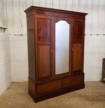 fig 1. ANTIQUE EDWARDIAN MAHOGANY SMALL TRIPLE WARDROBE C1900