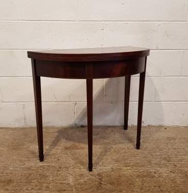 fig 1. ANTIQUE REGENCY MAHOGANY DEMI LUNE FOLD OVER CARD TABLE C1820