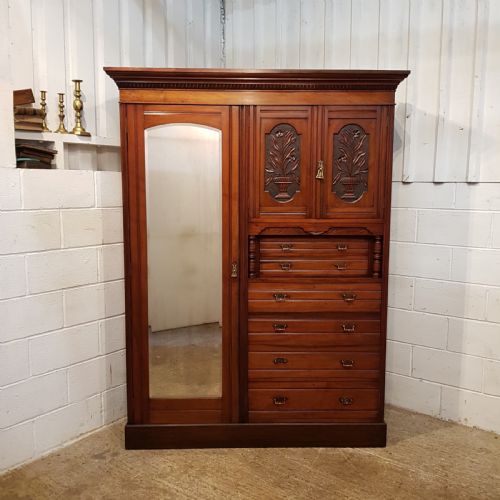 fig 1. ANTIQUE LATE VICTORIAN WALNUT COMBINATION WARDROBE C1890
