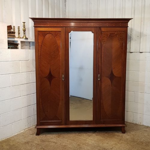 fig 2. ANTIQUE EDWARDIAN INLAID MAHOGANY TRIPLE WARDROBE C1900