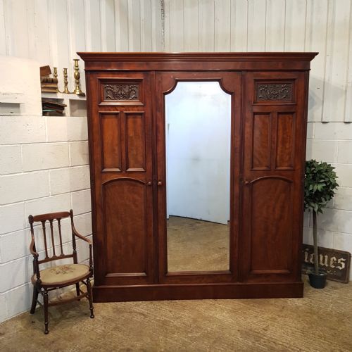 Antique Victorian Mahogany Triole Wardrobe C1880