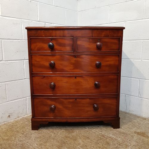 fig 1. ANTIQUE VICTORIAN MAHOGANY BOW FRONT CHEST OF DRAWERS C1880