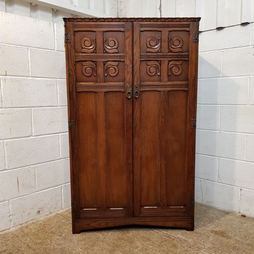 fig 1. ANTIQUE SMALL CARVED OAK DOUBKE WARDROBE C1920