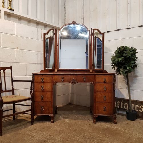 Antique Burr Walnut Serpentine Shaped Dressing Table C1920