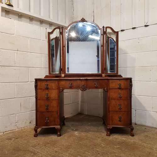 fig 1. ANTIQUE BURR WALNUT SERPENTINE SHAPED DRESSING TABLE C1920