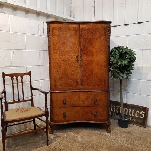 Antique Burr Walnut Serpentine Shaped Tall Boy Press C1920
