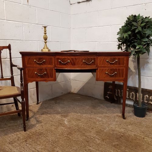 Antique Edwardian Mahogany Serpentine Fronted Writing Table C1900