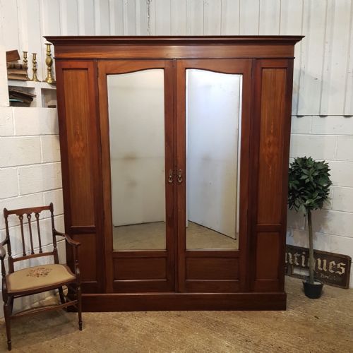 Antique Edwardian Mahogany Triple Wardrobe C1900