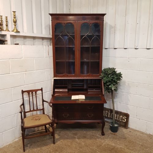 fig 1. ANTIQUE EDWARDIAN MAHOGANY ASTRAGAL GLAZED BUREAU BOOKCASE C1900