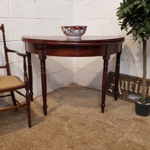 Antique Regency Mahogany Fold Over Demi Lune Tea Table C1820