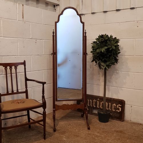 Antique Burr Walnut Cheval Mirror C1920