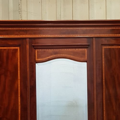 fig 2. ANTIQUE EDWARDIAN INLAID MAHOGANY TRIPLE WARDROBE C1900