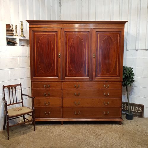 Antique Edwardian In,aid Mahogany Gents Triple Wardrobe Compactum C1900